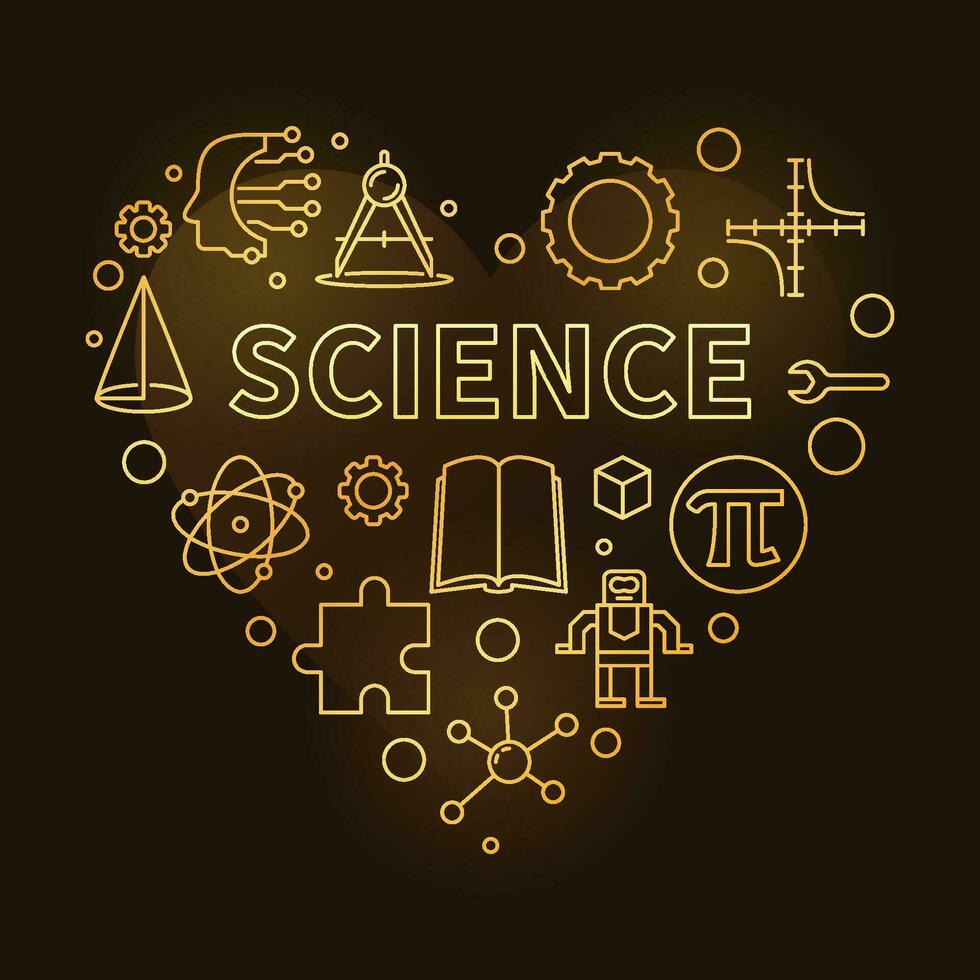 Ciencias corazón vástago concepto dorado línea bandera. vector ilustración