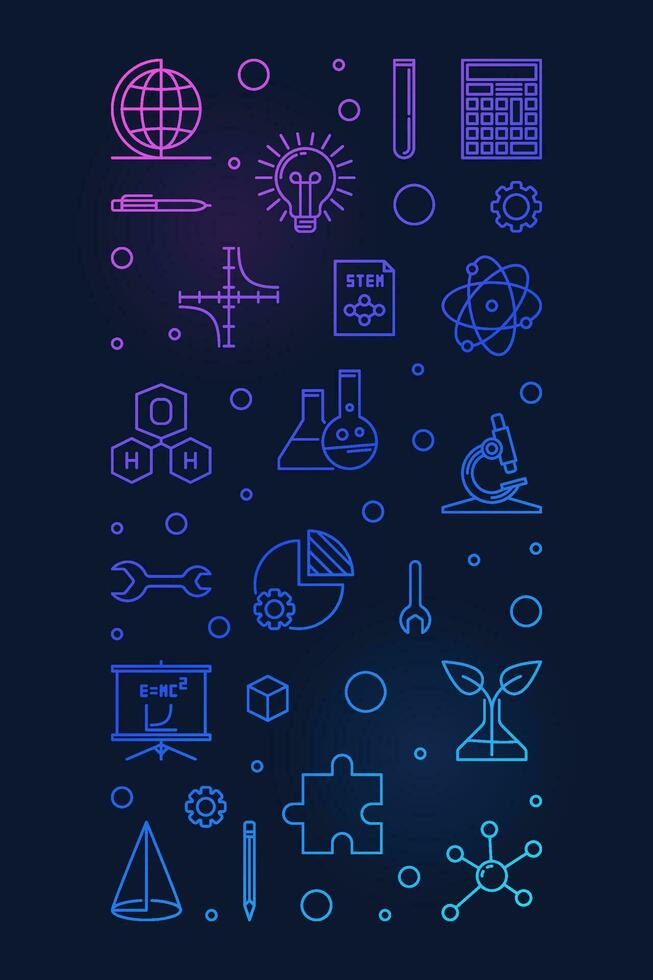 STEM Science, Technology, Engineering, Mathematics concept thin line vertical colorful modern banner vector