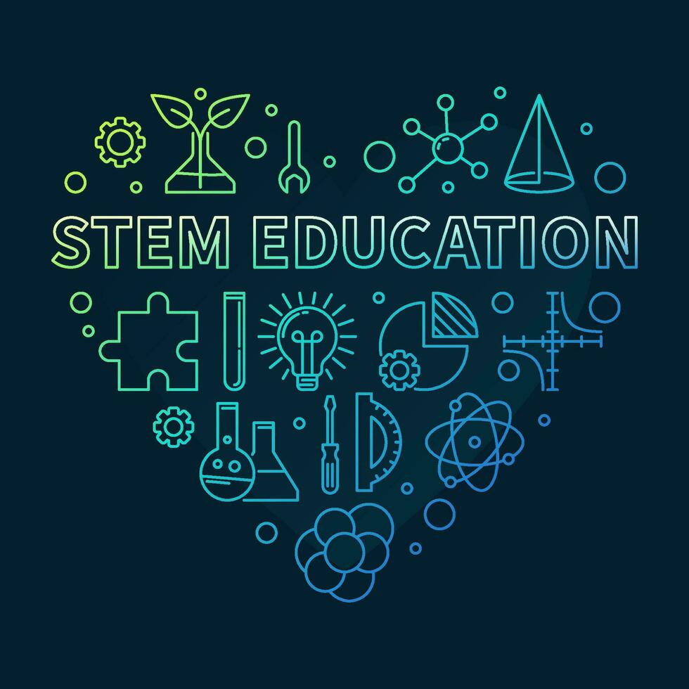 STEM - Science, Technology, Engineering, Mathematics Education Heart line colored concept banner - vector Illustration