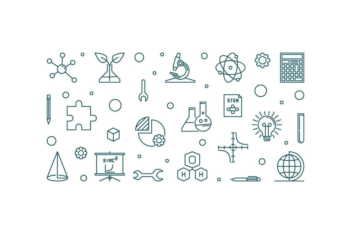 Science, Technology, Engineering and Math Education line horizontal banner. STEM linear illustration vector