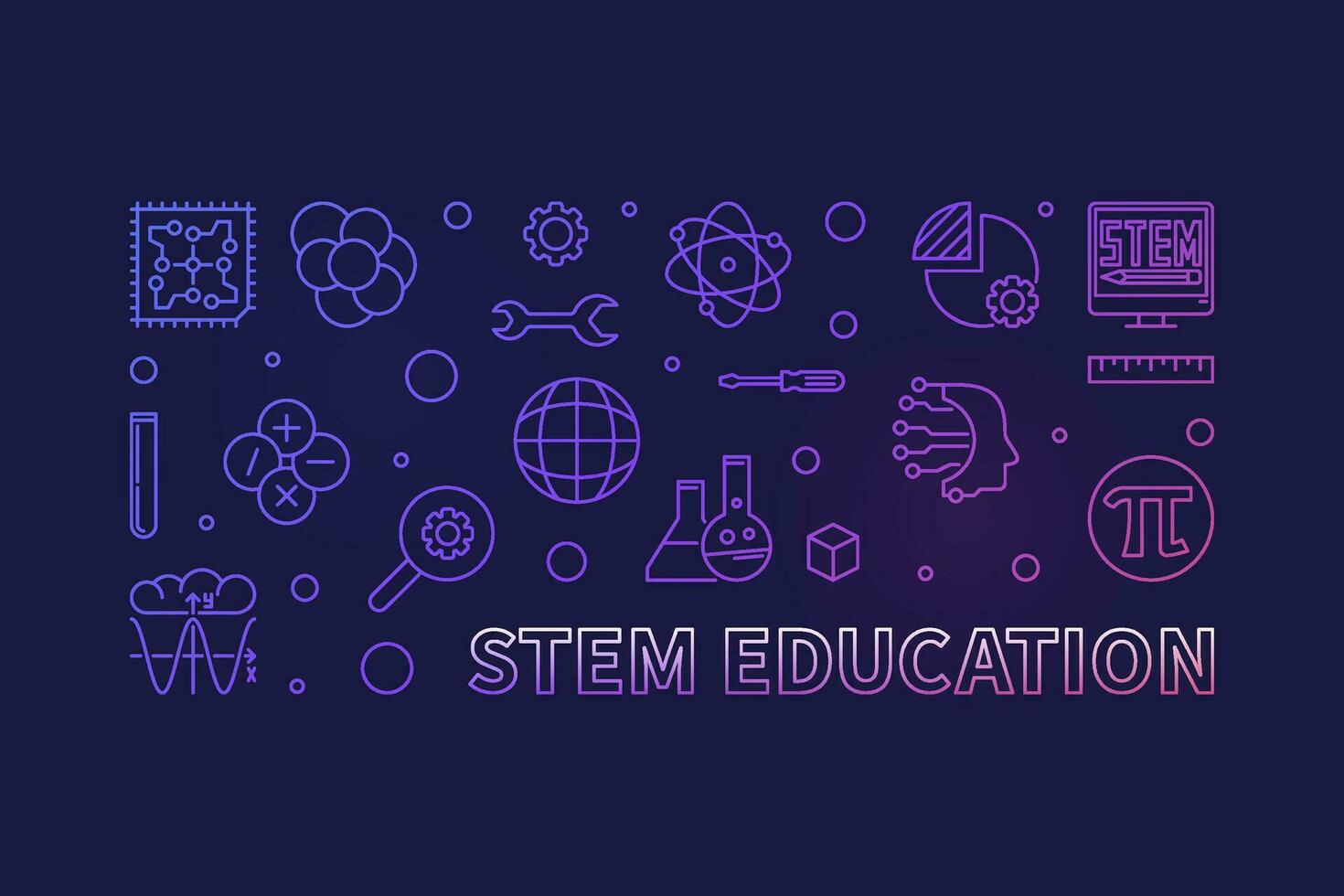 STEM Education minimal vector outline colored illustration. Science horizontal banner