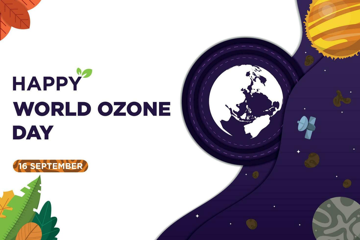 Simple Elegant Concept Vector World Ozone Day With Plant Illustration