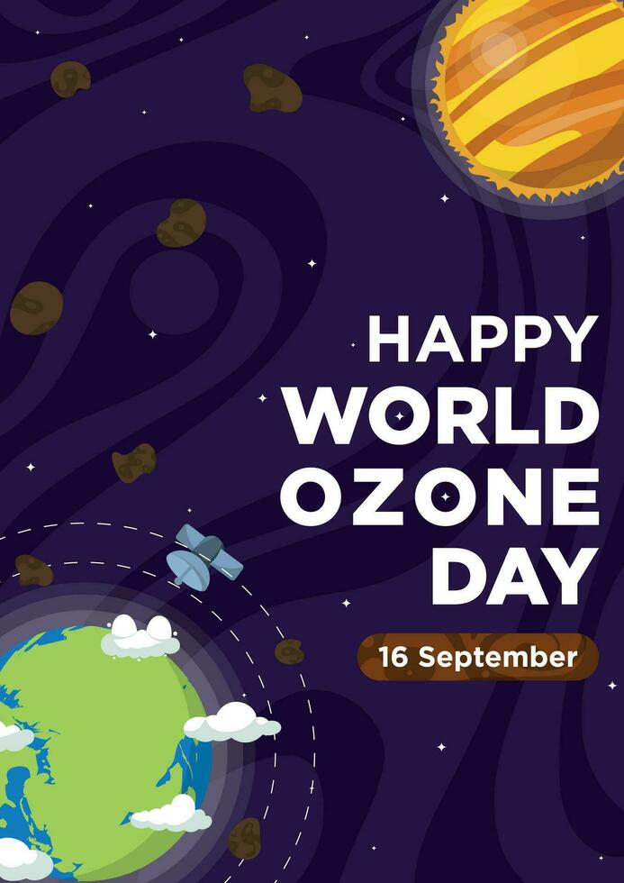 Poster Template Hand Drawn Vector World Ozone Day With Galaxy Space Themes