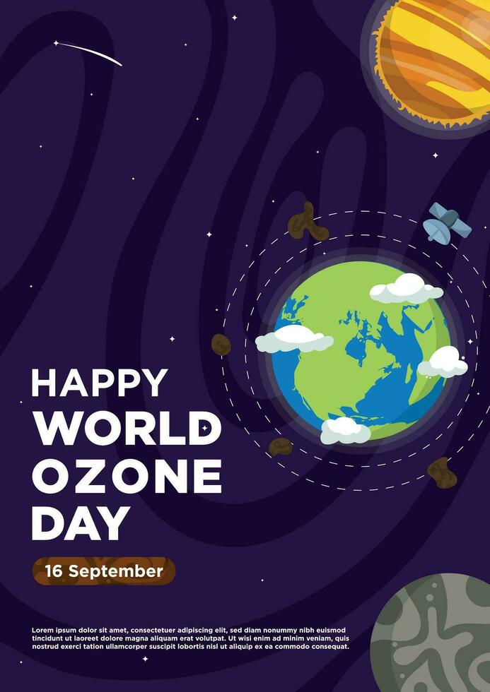 Poster Template Hand Drawn Vector World Ozone Day With Galaxy Themes