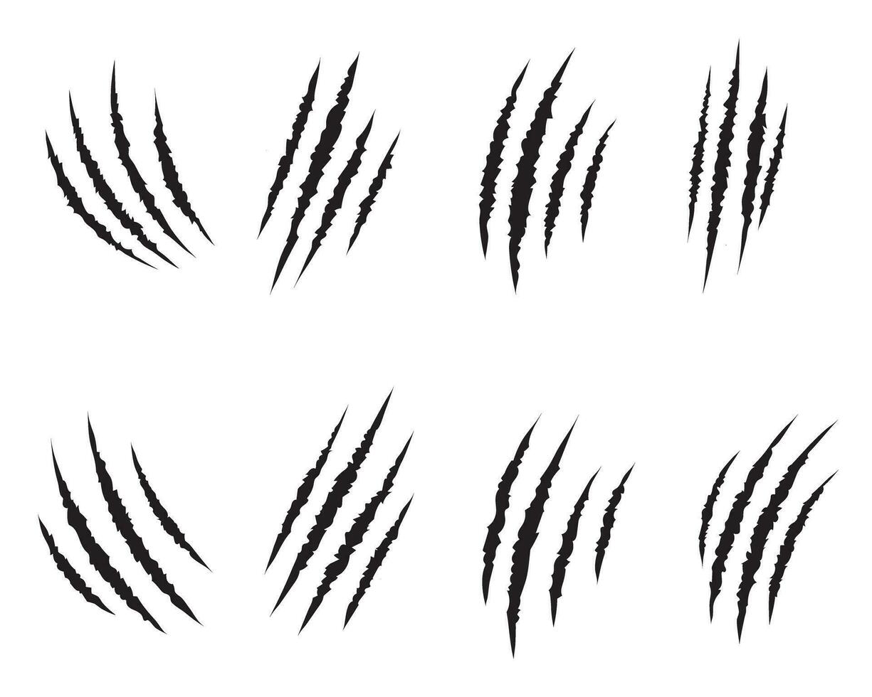 animal Claw scratches mark set. Cat tiger scratches paw shape. vector