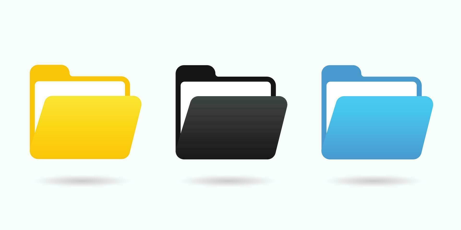 Folder icon set. Open folder and close folder. Folders with documents. vector