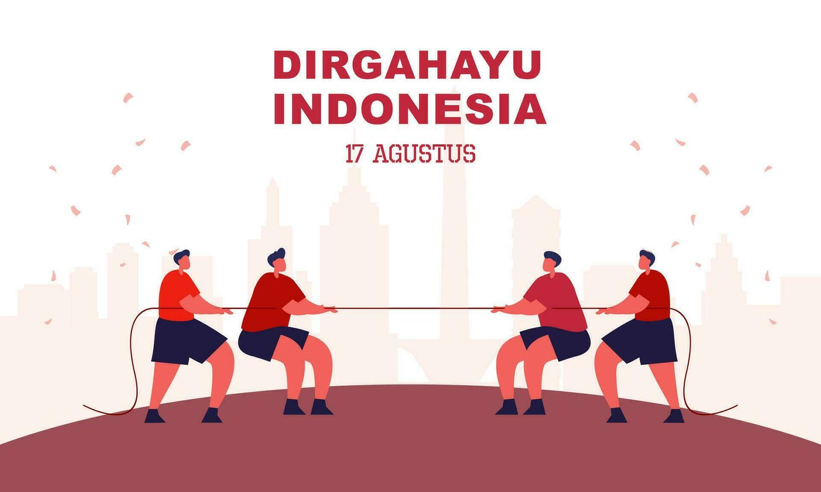 Indonesia independence day 17 august with traditional games concept illustration vector