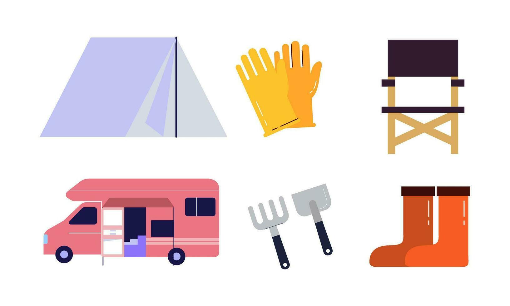 Cartoon camping and hiking equipment  tent and forest nature camp logo vector