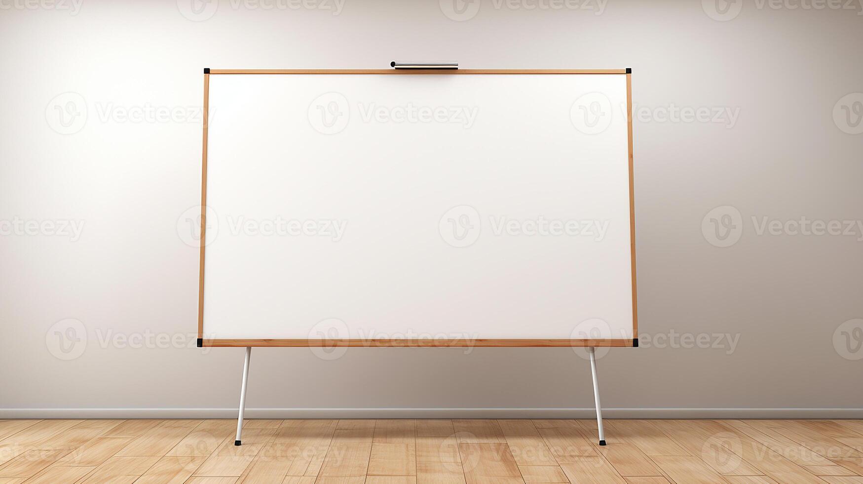 white board on a wooden floor in an empty room photo