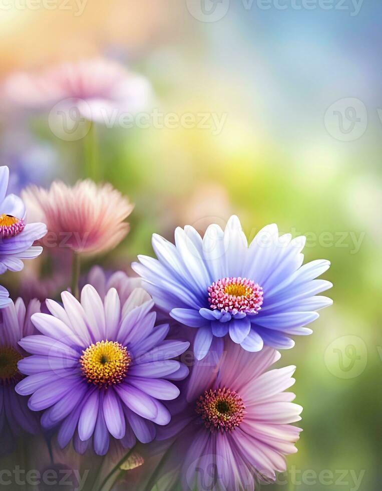 Beautiful AI generated daisy flowers with soft light background and copy space photo