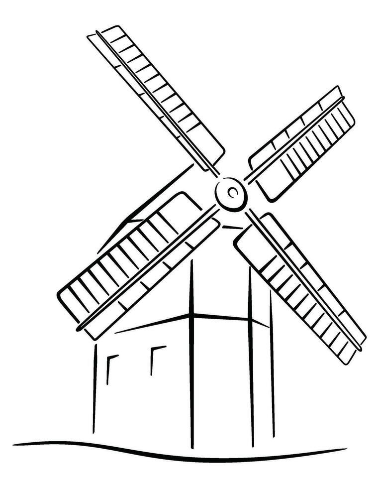 Classic windmill in the sketch vector