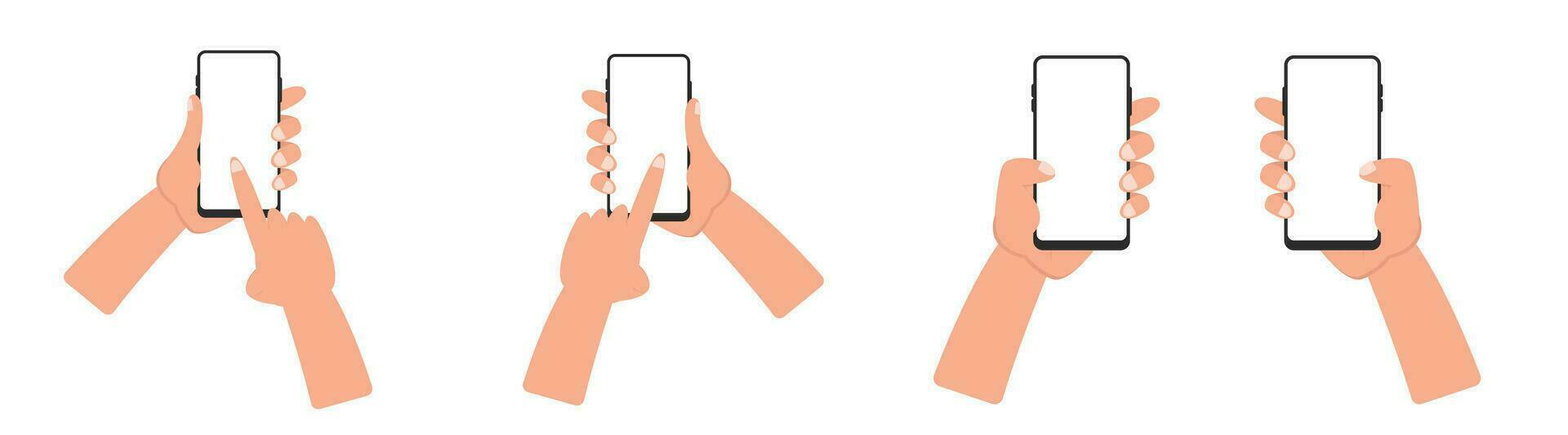 hand holding smartphone blank screen cartoon template vector
