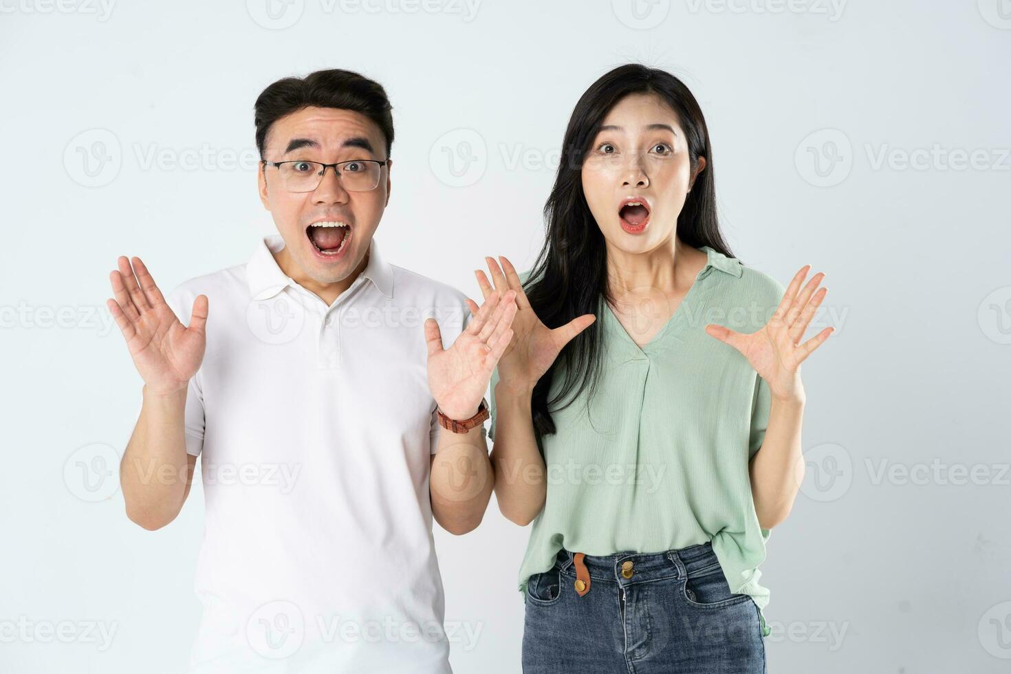 a couple posing on a white background photo