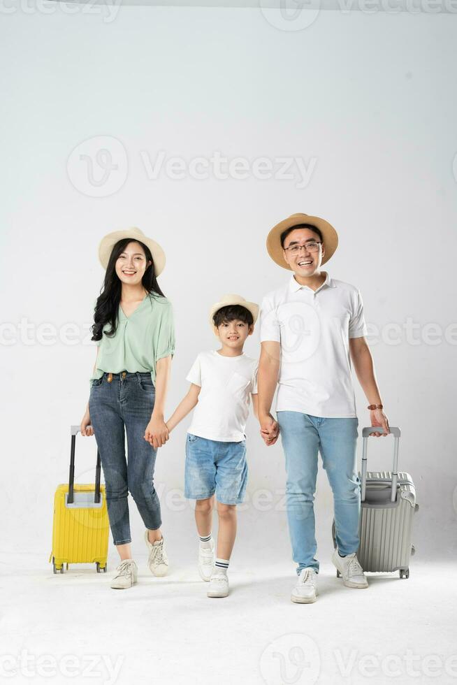 a family posing on a white background photo