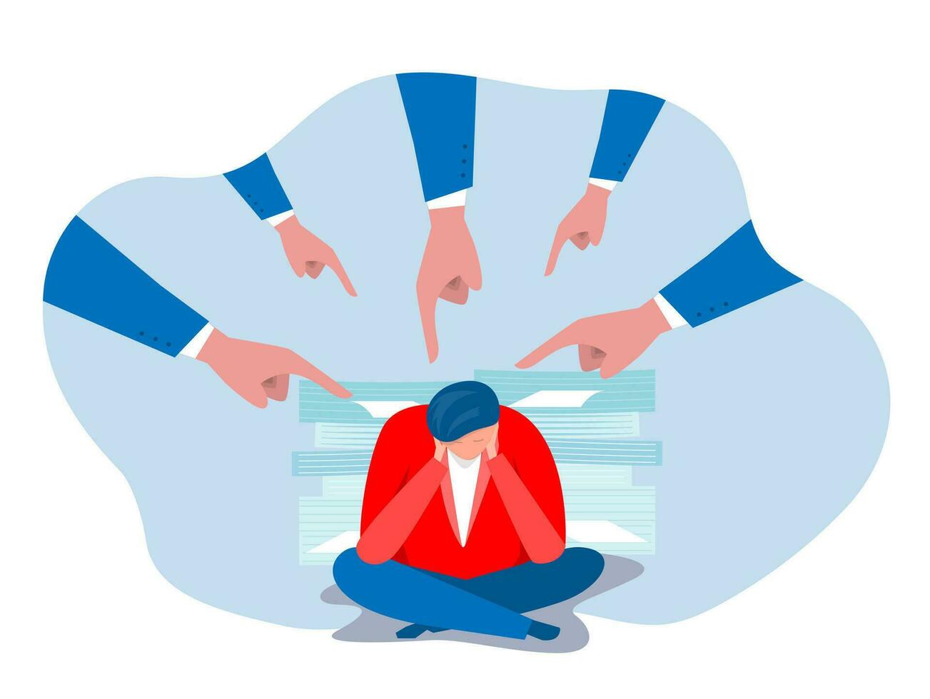 bullying at work or Toxic work concept businessman man get bullying in his office him fear of failure and responsibility, giant boss hands pointing and blaming at depressed employee.vector illustrator vector