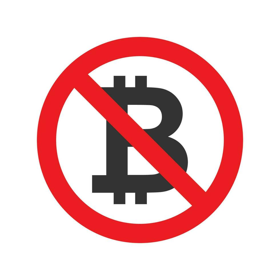 Vector illustration of bitcoin is prohibited icon in dark color and white background