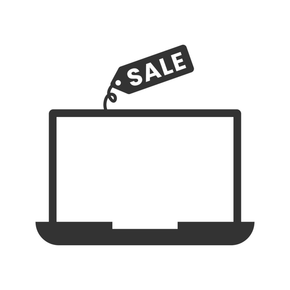 Vector illustration of selling laptops icon in dark color and white background
