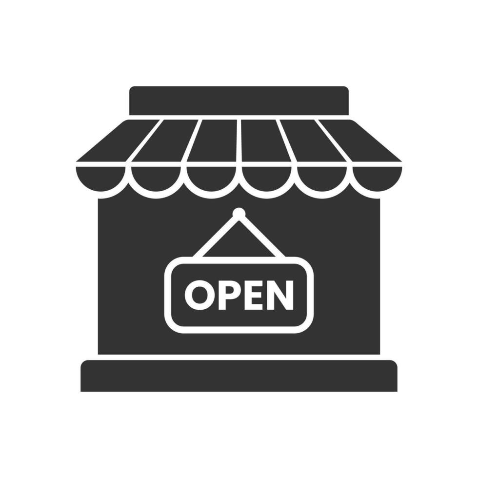 Vector illustration of store open icon in dark color and white background