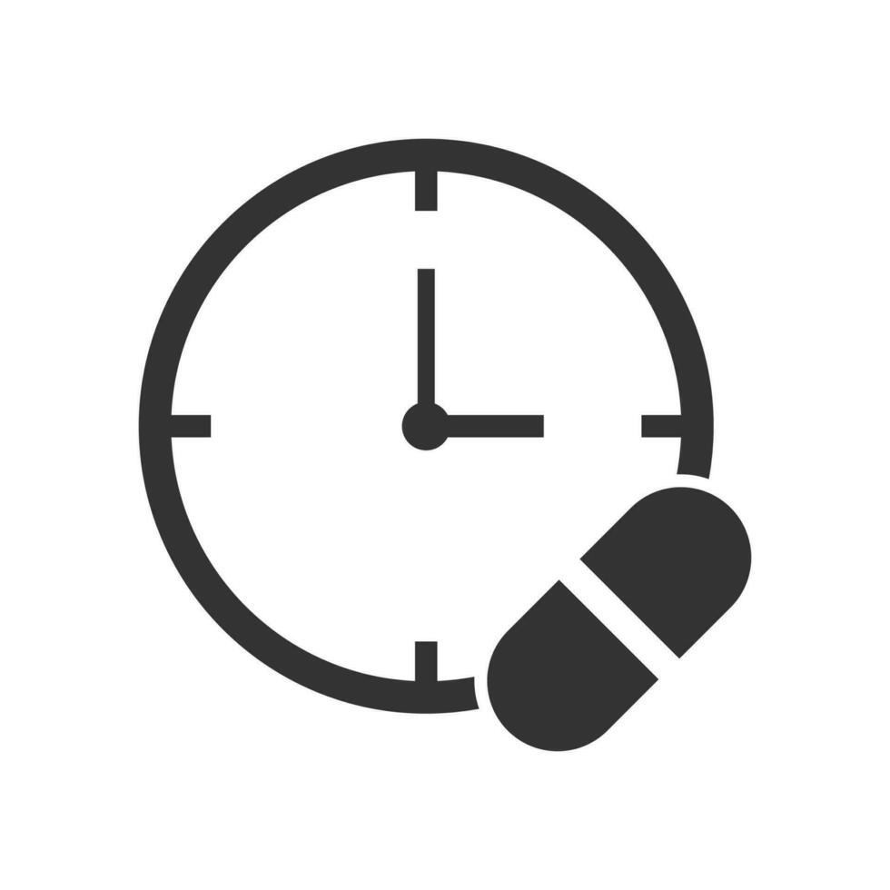 Vector illustration of time to take medicine icon in dark color and white background