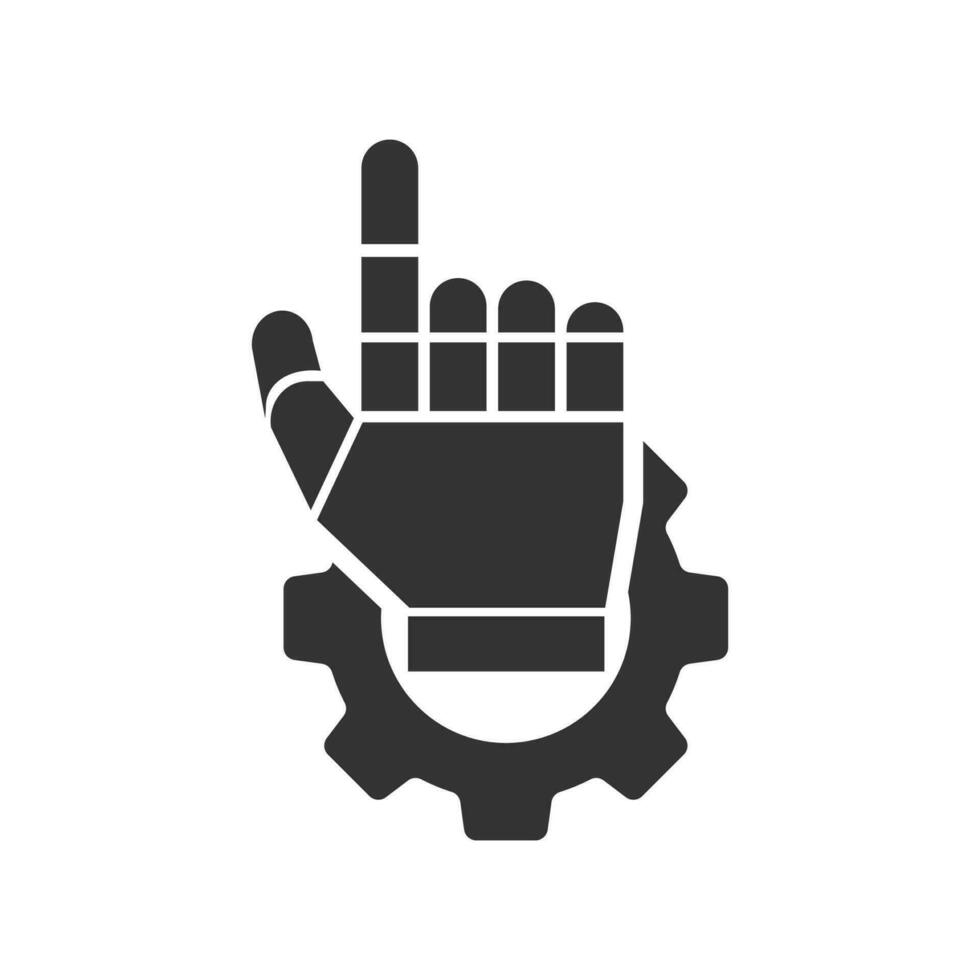 Vector illustration of cog robot hand icon in dark color and white background