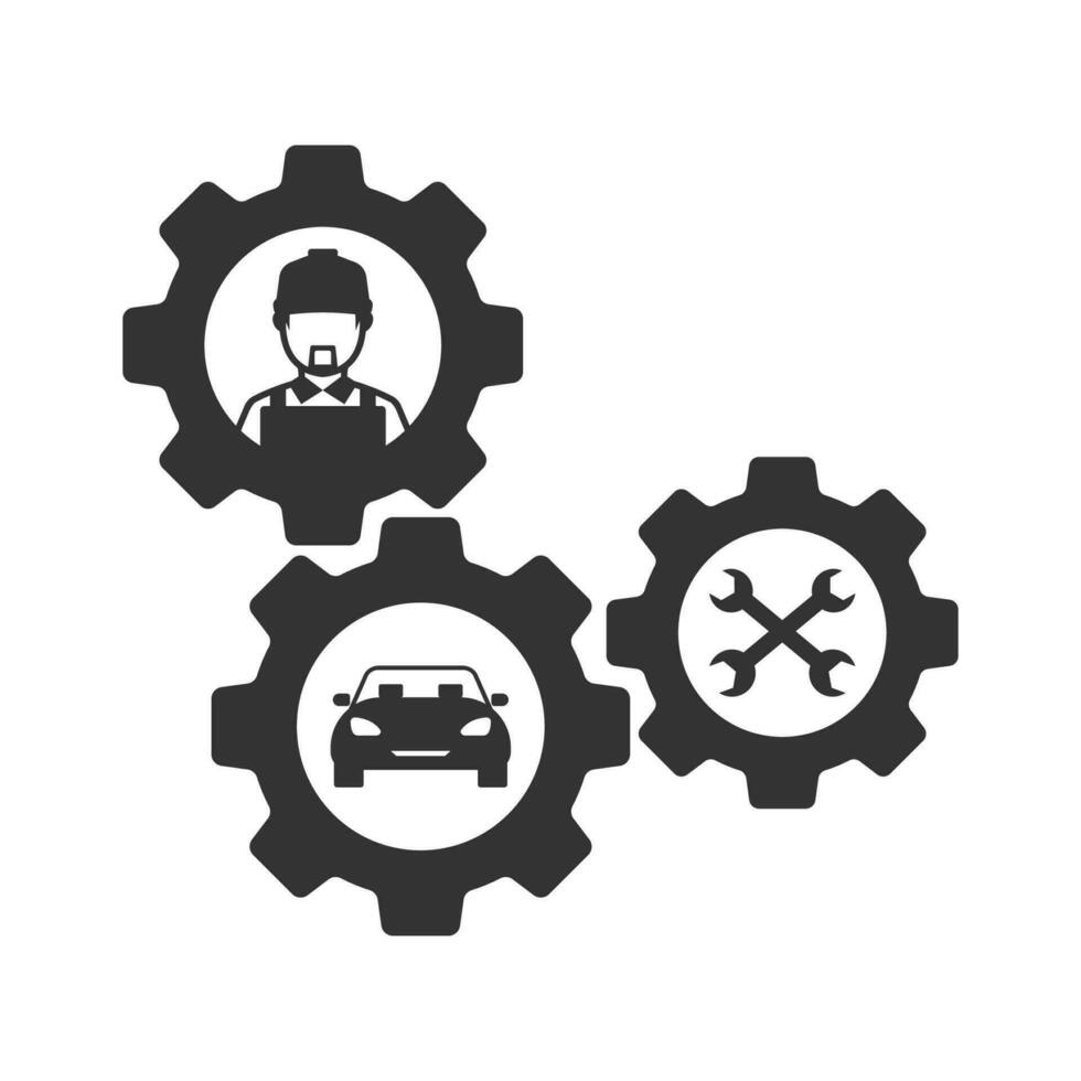 Vector illustration of car service icon in dark color and white background