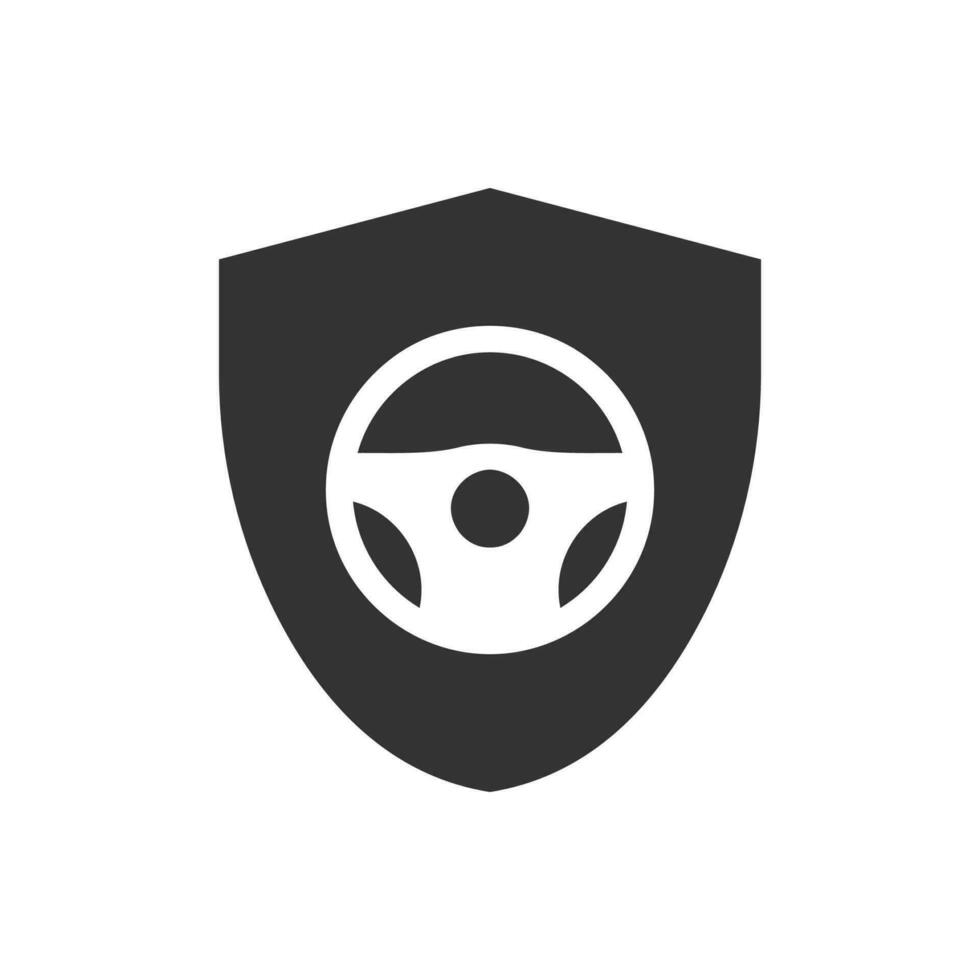 Vector illustration of steering wheel protection icon in dark color and white background