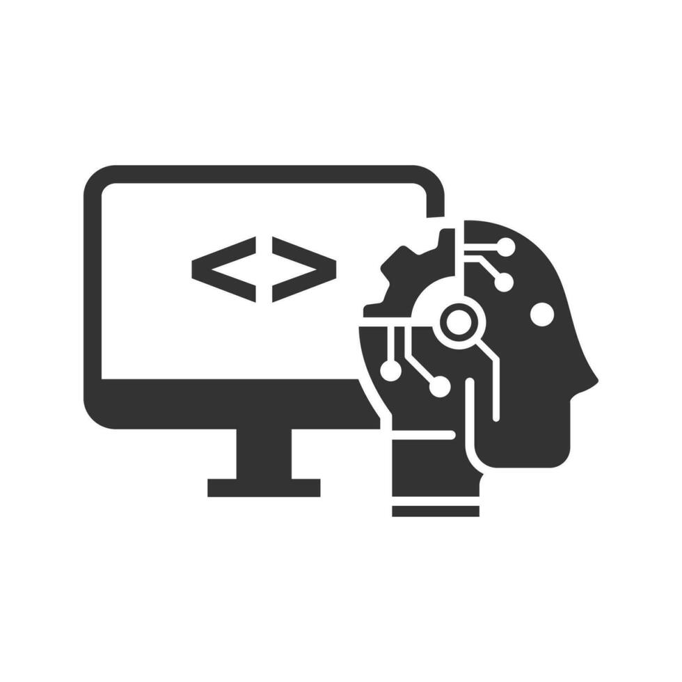 Vector illustration of computer robots icon in dark color and white background