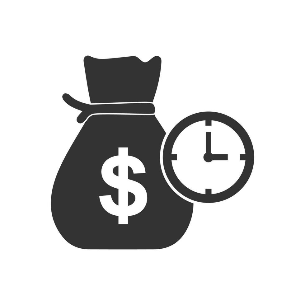 Vector illustration of time money bag icon in dark color and white background