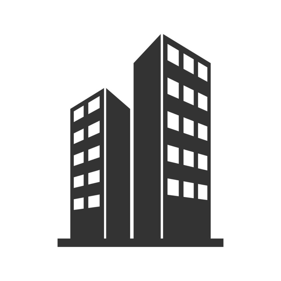 Vector illustration of building icon in dark color and white background