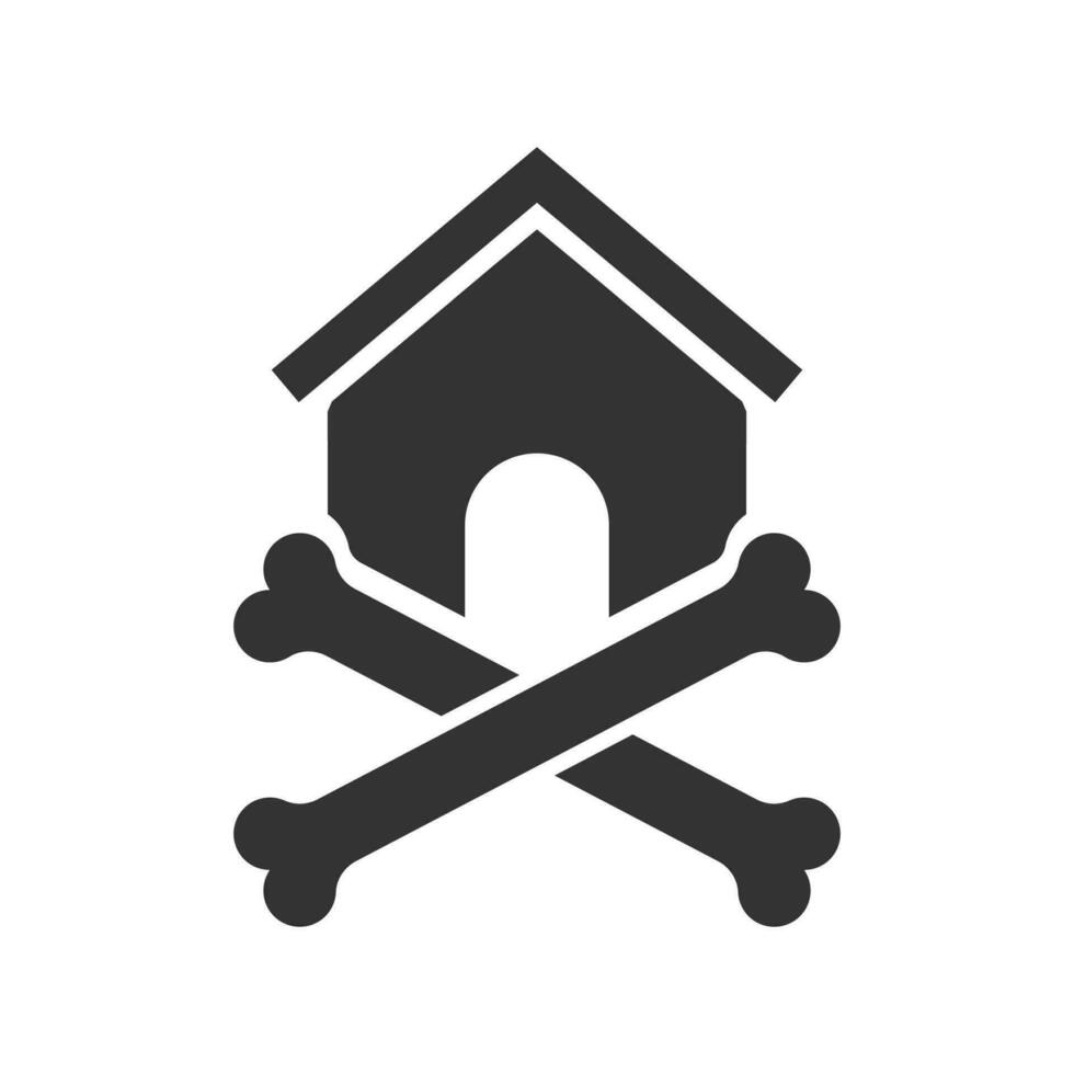 Vector illustration of dog house icon in dark color and white background