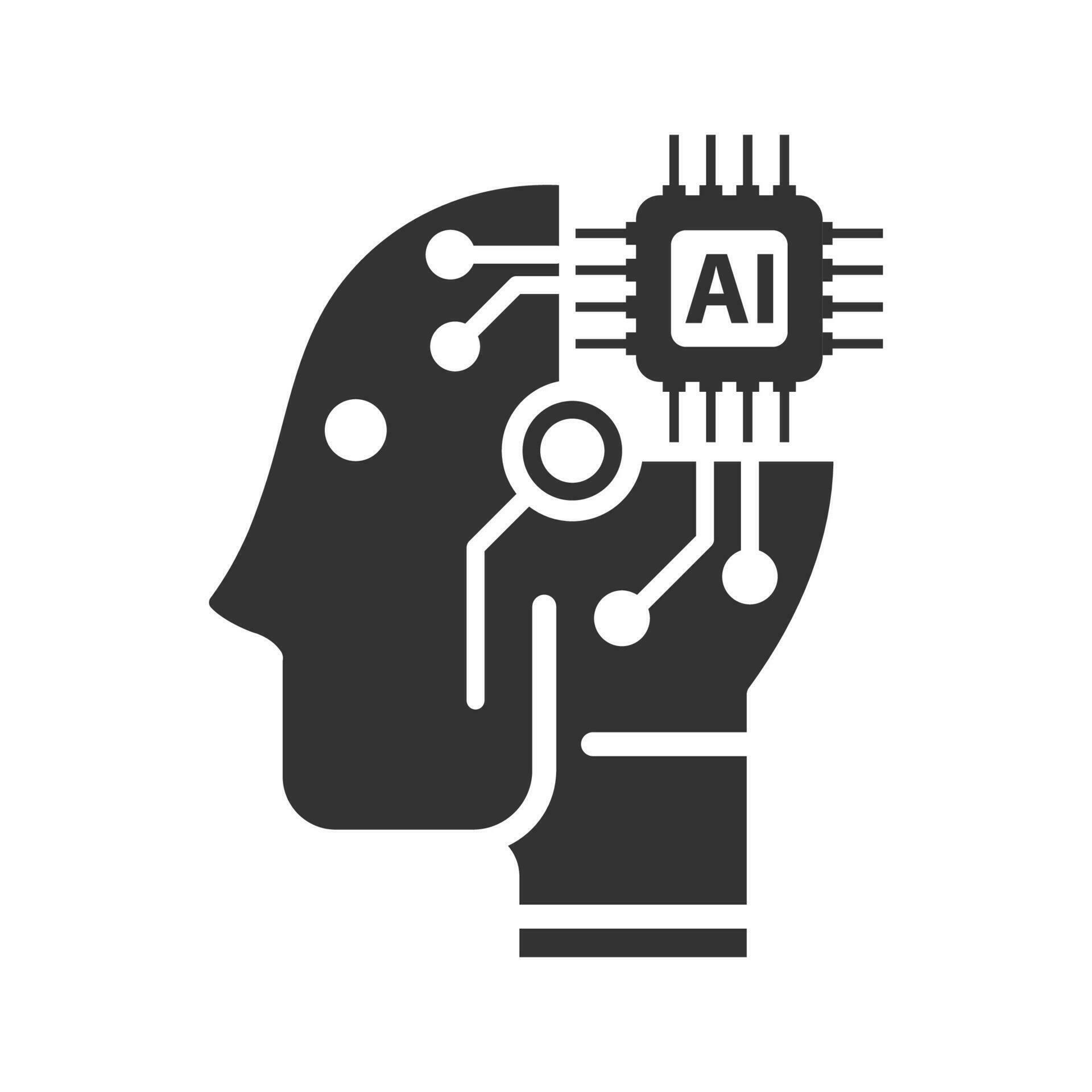 Vector illustration of ai robot icon in dark color and white background ...