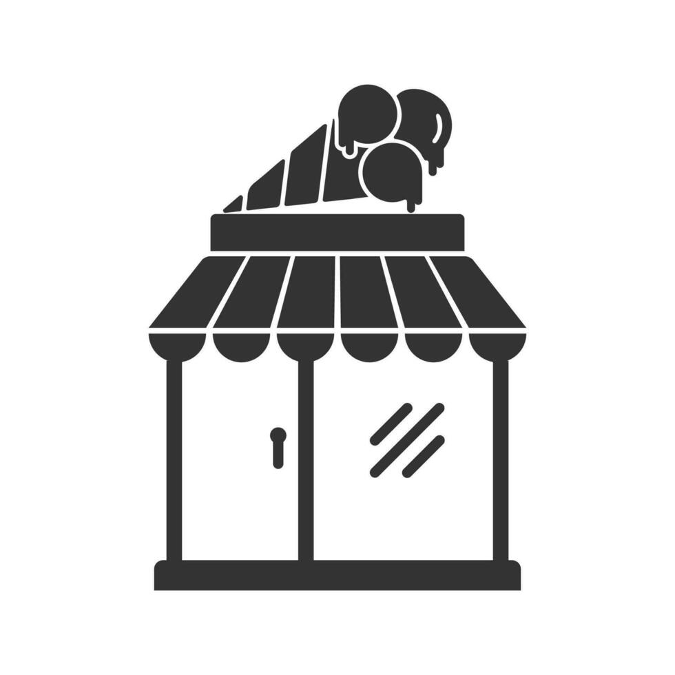 Vector illustration of ice cream shop icon in dark color and white background