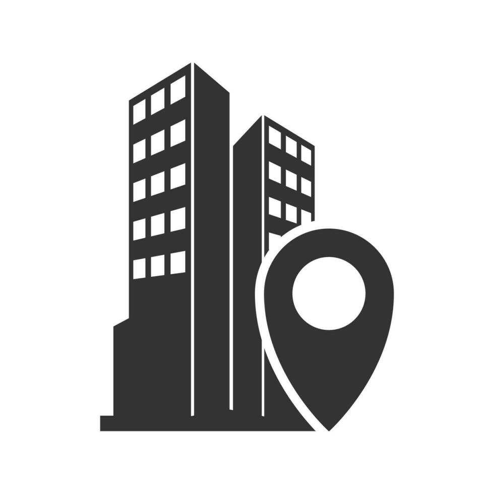 Vector illustration of hotel location  icon in dark color and white background