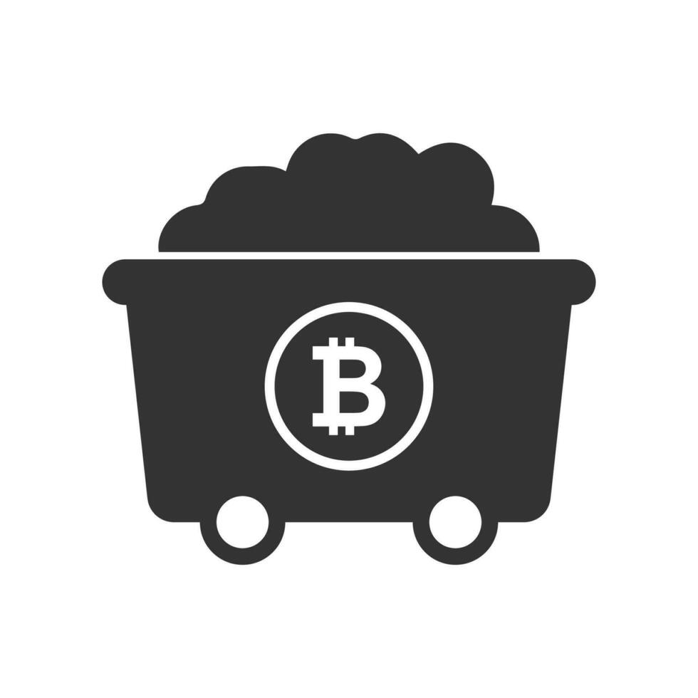vector ilustración de bitcoin minería carro icono en oscuro color y blanco antecedentes