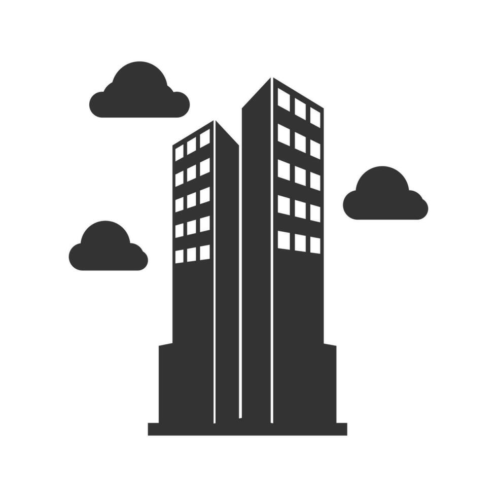 Vector illustration of skyscrapers icon in dark color and white background