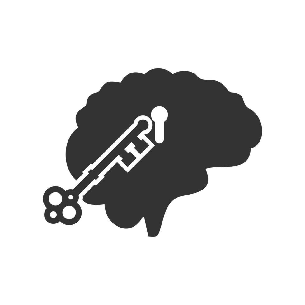 Vector illustration of brain lock icon in dark color and white background