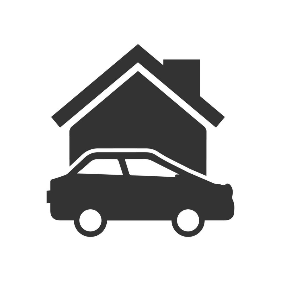 Vector illustration of car house icon in dark color and white background