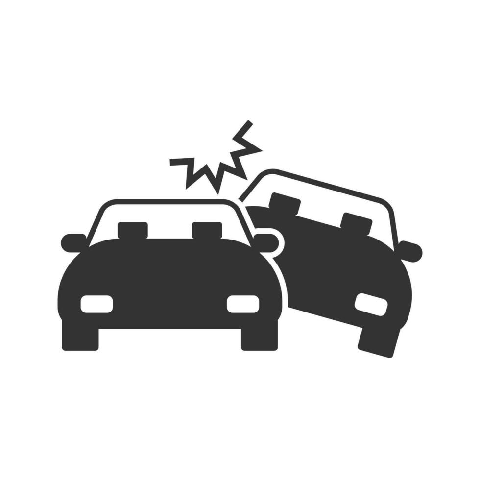 Vector illustration of car crash icon in dark color and white background