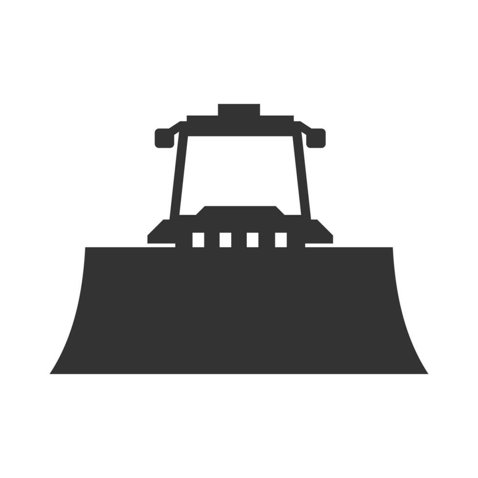 Vector illustration of bulldozer icon in dark color and white background