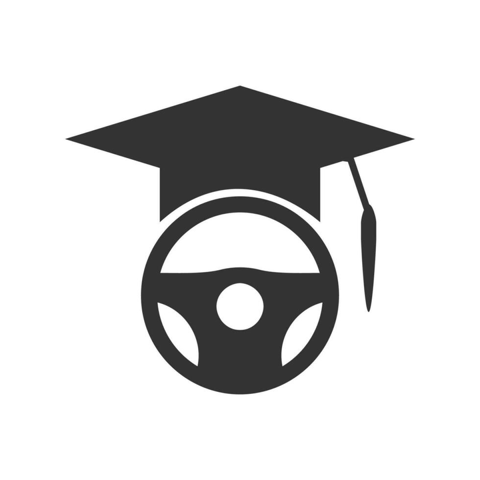 Vector illustration of driving school icon in dark color and white background