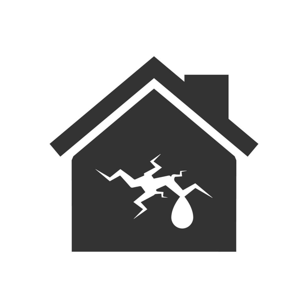 Vector illustration of leaking house icon in dark color and white background