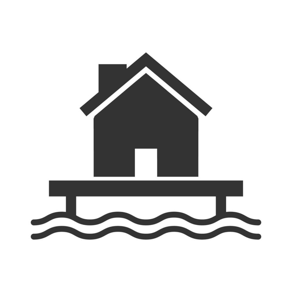 Vector illustration of house over the sea icon in dark color and white background