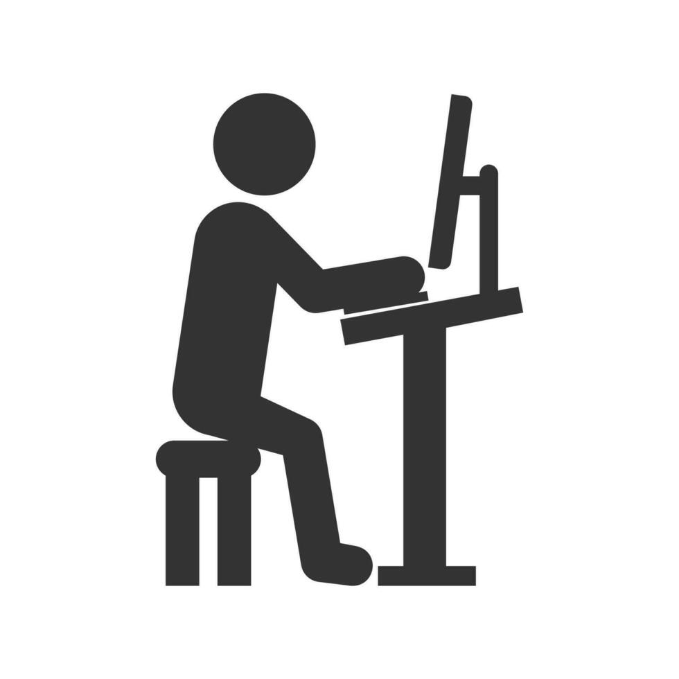 Vector illustration of using a computer icon in dark color and white background