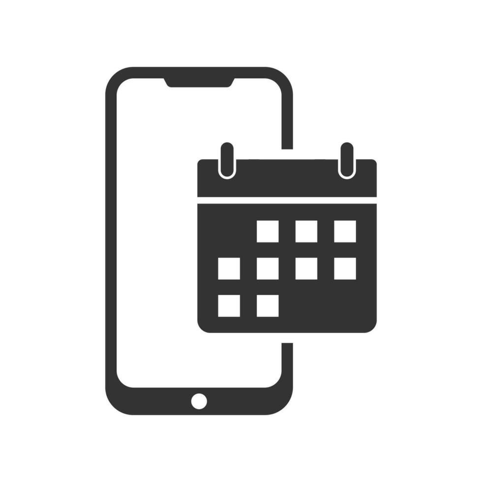 Vector illustration of calendar on smartphone icon in dark color and white background