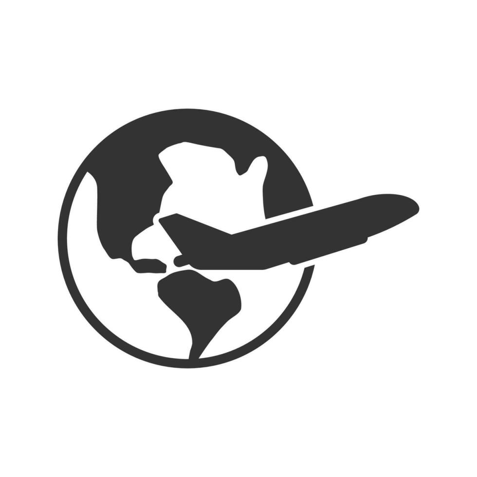 Vector illustration of airplane travel icon in dark color and white background