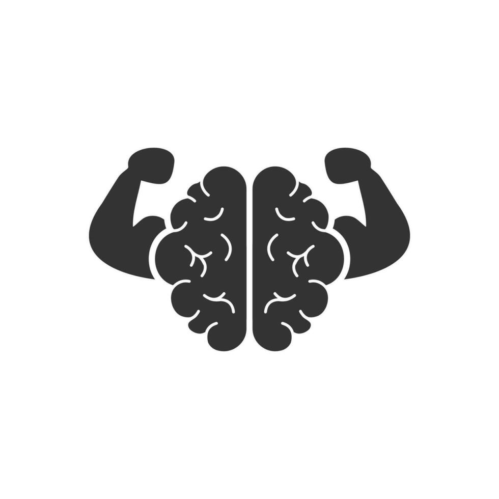 Vector illustration of strong brain icon in dark color and white background