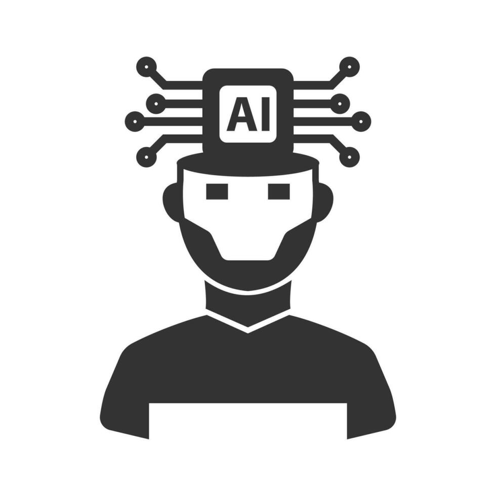 Vector illustration of ai robot icon in dark color and white background