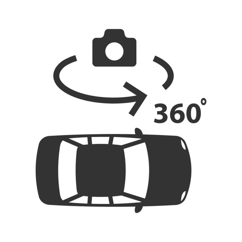 Vector illustration of 360 degree car camera icon in dark color and white background
