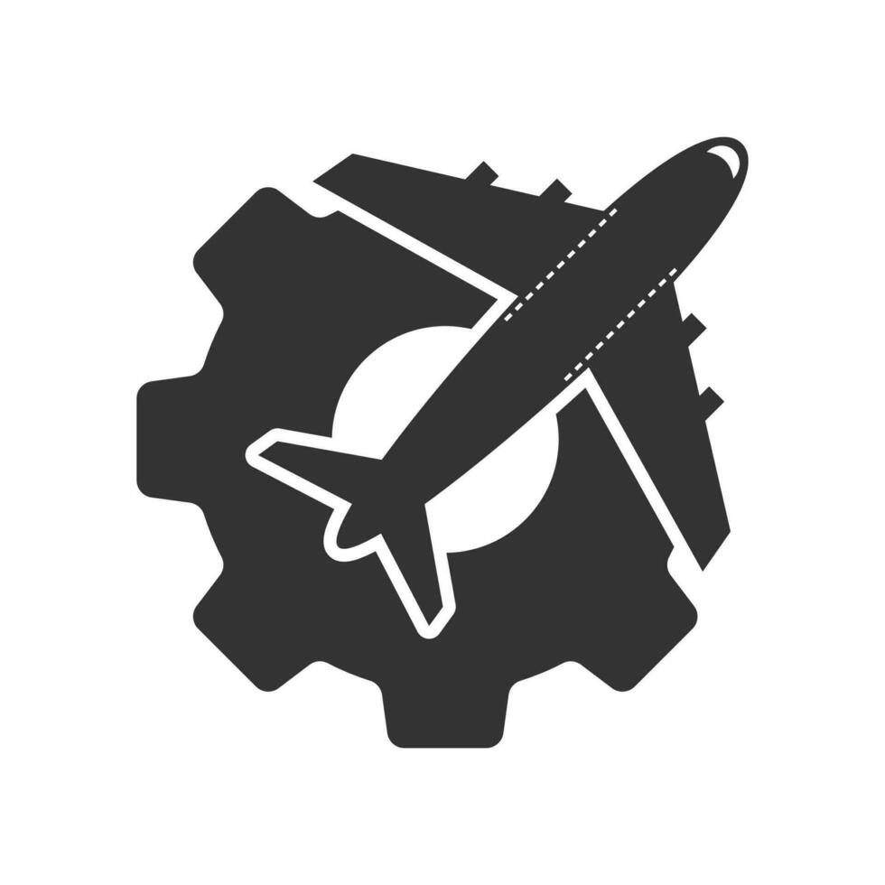 Vector illustration of plane cogs icon in dark color and white background