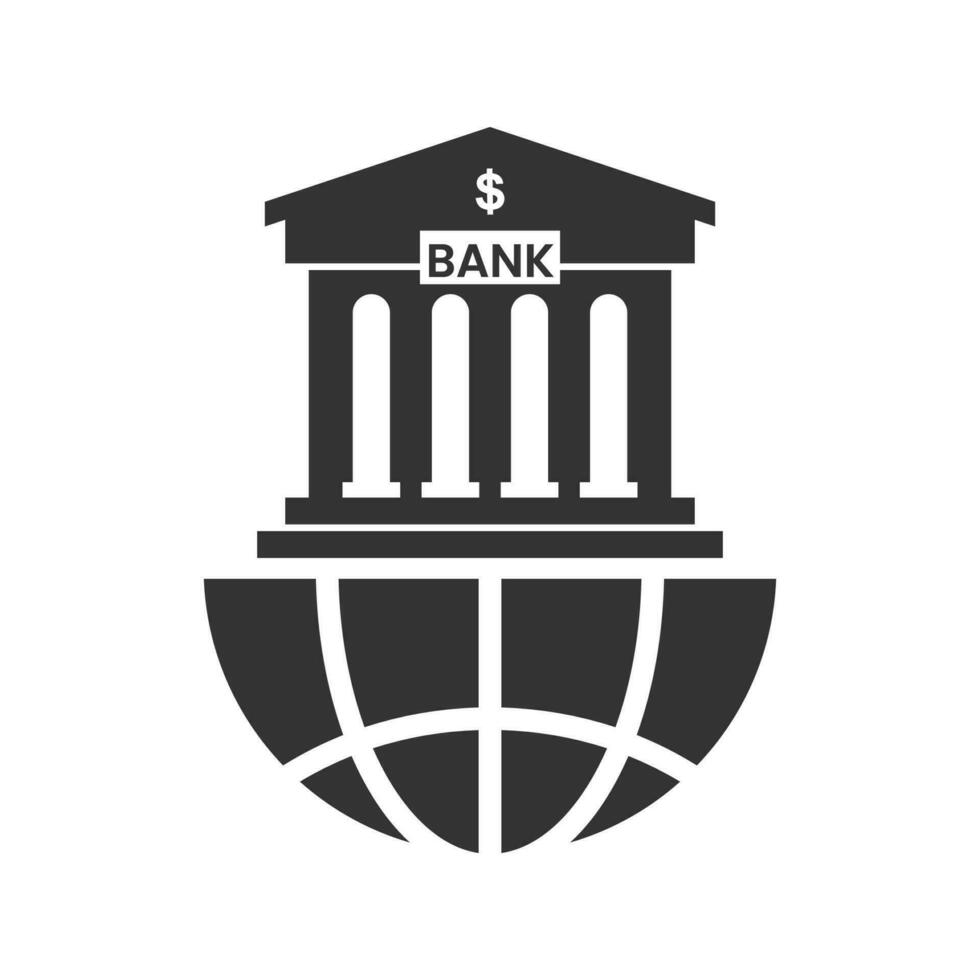 Vector illustration of world bank icon in dark color and white background